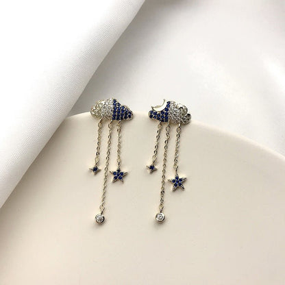 Clouds Tassels Long Female Zircon Earrings S925 Silver Needle-Jewearrings