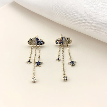 Clouds Tassels Long Female Zircon Earrings S925 Silver Needle-Jewearrings