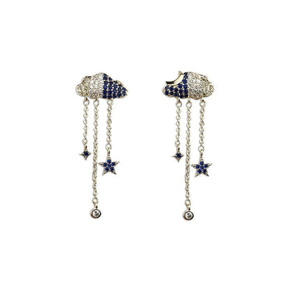 Clouds Tassels Long Female Zircon Earrings S925 Silver Needle-Jewearrings