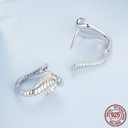 Cobra Earrings In Sterling Silver White Gold Plated-Jewearrings