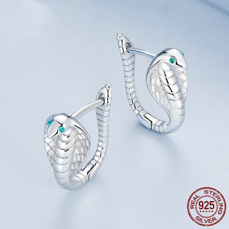 Cobra Earrings In Sterling Silver White Gold Plated-Jewearrings