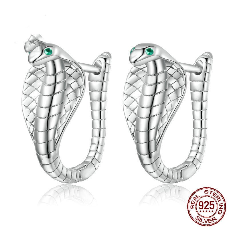 Cobra Earrings In Sterling Silver White Gold Plated-Jewearrings