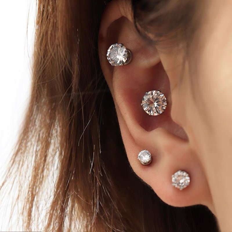 Cochlear Nail Magnet Diamond Zircon Stud Earrings-Jewearrings