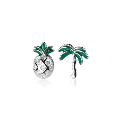 Coconut Pineapple Personality Asymmetric Diamond Earrings Women-Jewearrings