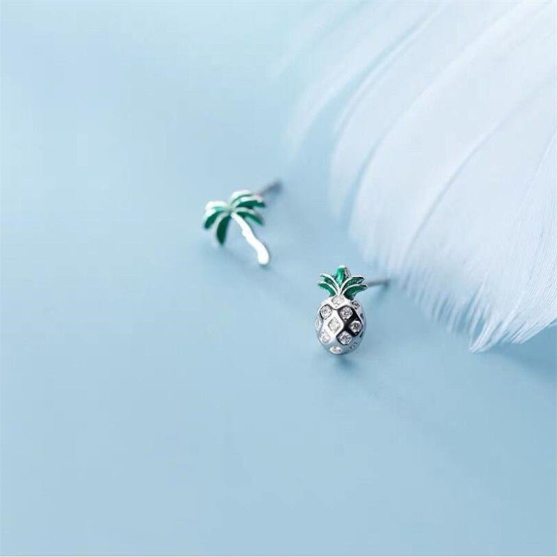 Coconut Pineapple Personality Asymmetric Diamond Earrings Women-Jewearrings