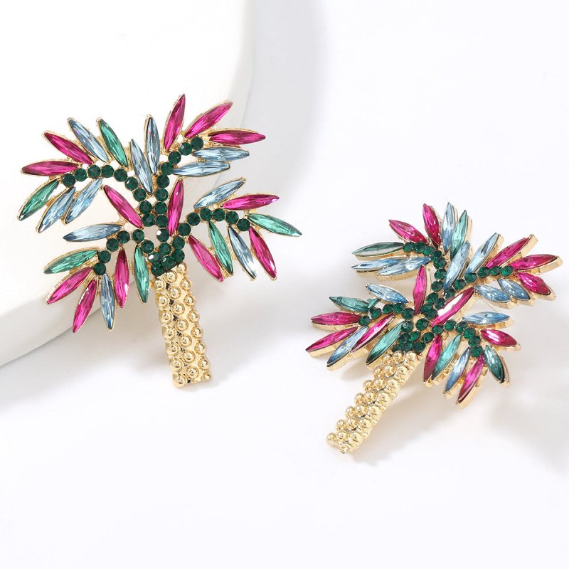 Coconut Tree Alloy Diamond And Acrylic Earrings-Jewearrings