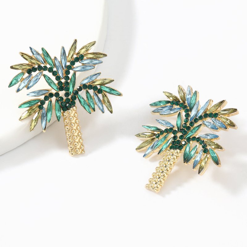 Coconut Tree Alloy Diamond And Acrylic Earrings-Jewearrings