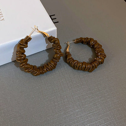 Coffee Color Leather Hoop Earrings-Jewearrings