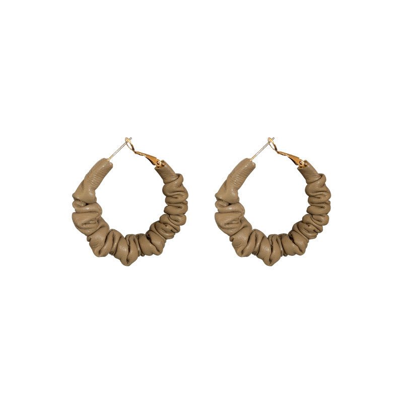 Coffee Color Leather Hoop Earrings-Jewearrings