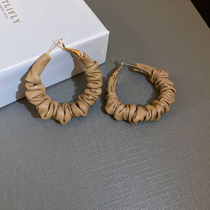 Coffee Color Leather Hoop Earrings-Jewearrings