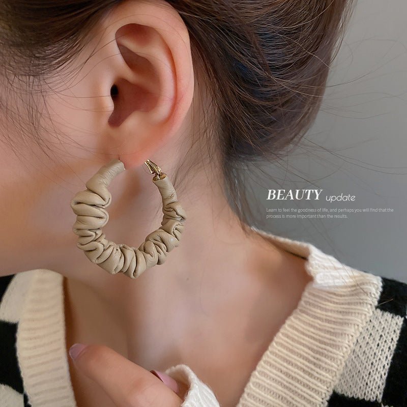 Coffee Color Leather Hoop Earrings-Jewearrings