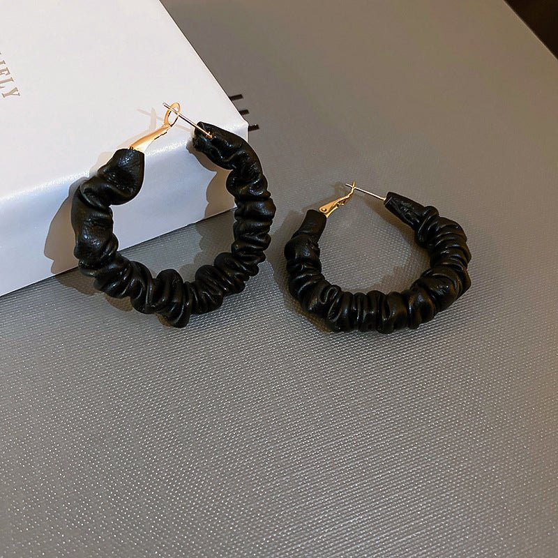 Coffee Color Leather Hoop Earrings-Jewearrings