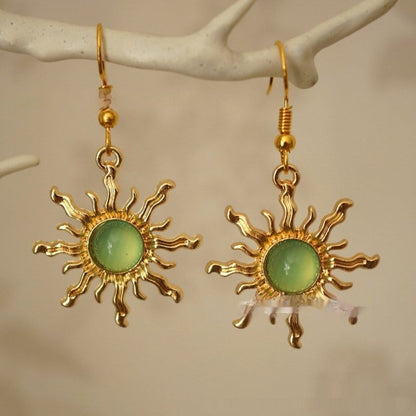 Cold Gold And Light Green Acrylic Sun Earrings-Jewearrings