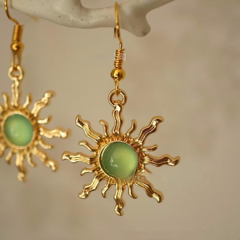 Cold Gold And Light Green Acrylic Sun Earrings-Jewearrings