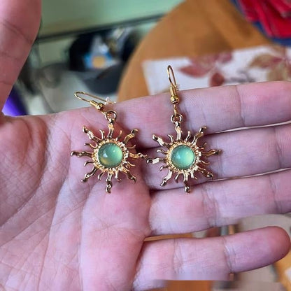 Cold Gold And Light Green Acrylic Sun Earrings-Jewearrings