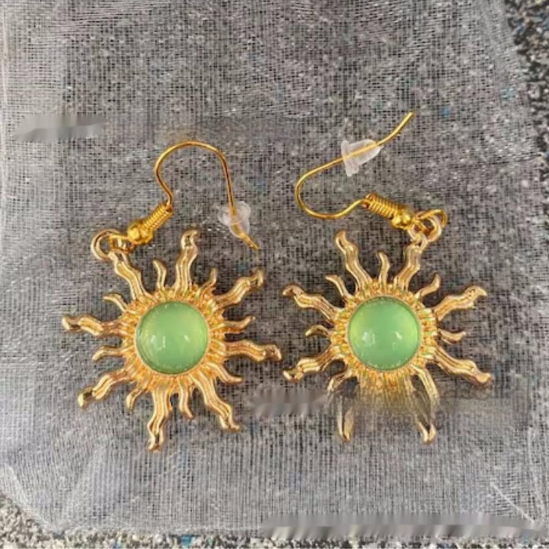 Cold Gold And Light Green Acrylic Sun Earrings-Jewearrings