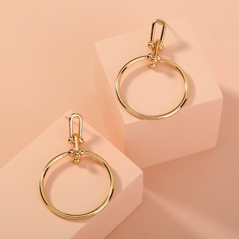 Cold Wind Metal Texture Retro U-shaped Earrings Simple And Versatile Hoop Earrings-Jewearrings