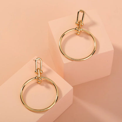 Cold Wind Metal Texture Retro U-shaped Earrings Simple And Versatile Hoop Earrings-Jewearrings