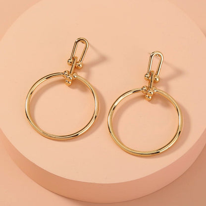 Cold Wind Metal Texture Retro U-shaped Earrings Simple And Versatile Hoop Earrings-Jewearrings