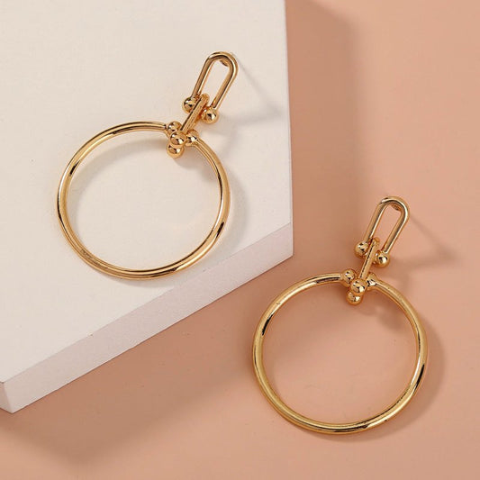 Cold Wind Metal Texture Retro U-shaped Earrings Simple And Versatile Hoop Earrings-Jewearrings