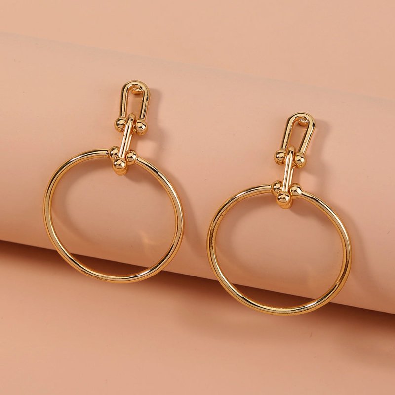 Cold Wind Metal Texture Retro U-shaped Earrings Simple And Versatile Hoop Earrings-Jewearrings