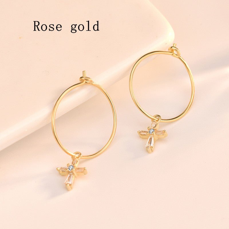 Cold Wind Personality Net Celebrity Creative Diamond Cross Earrings-Jewearrings