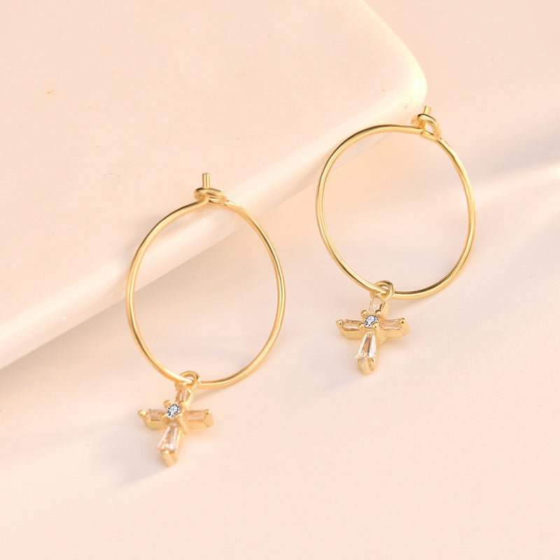 Cold Wind Personality Net Celebrity Creative Diamond Cross Earrings-Jewearrings