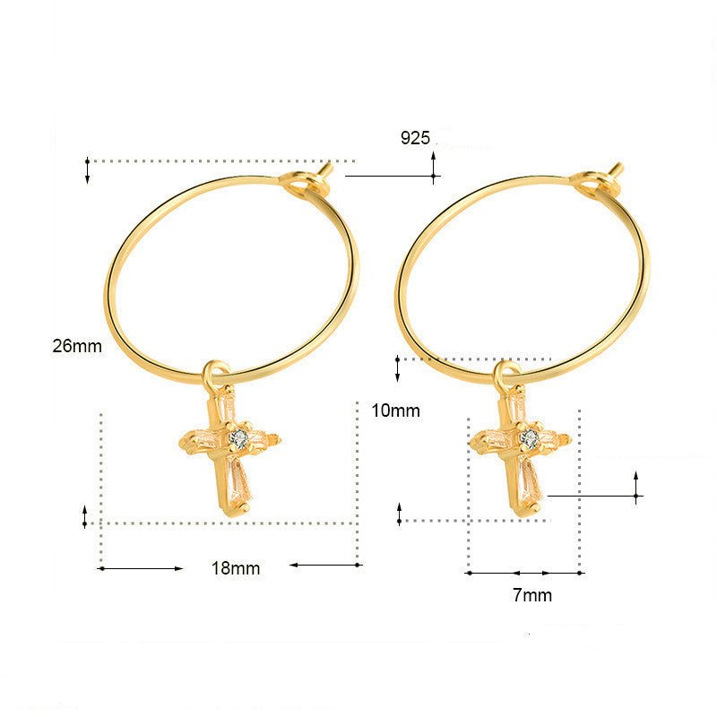 Cold Wind Personality Net Celebrity Creative Diamond Cross Earrings-Jewearrings