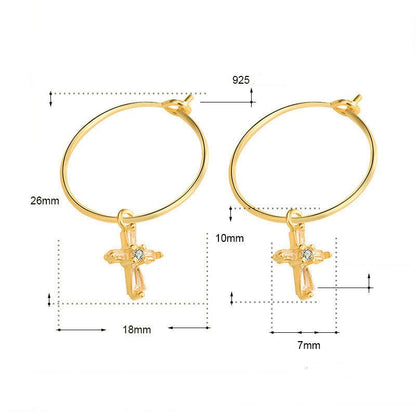 Cold Wind Personality Net Celebrity Creative Diamond Cross Earrings-Jewearrings