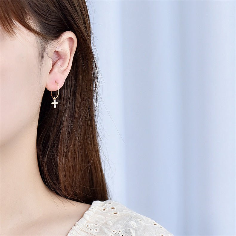 Cold Wind Personality Net Celebrity Creative Diamond Cross Earrings-Jewearrings