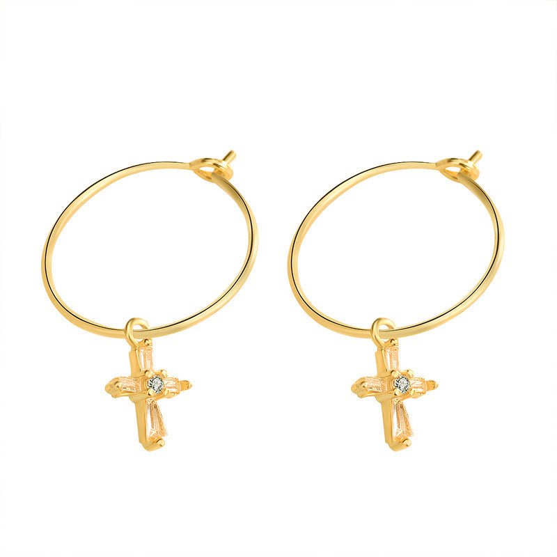 Cold Wind Personality Net Celebrity Creative Diamond Cross Earrings-Jewearrings