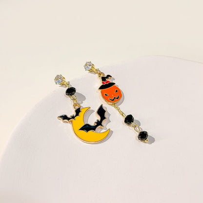 Color Matching Cartoon Trendy Cool Personality Wild Pumpkin Ghost Earrings-Jewearrings