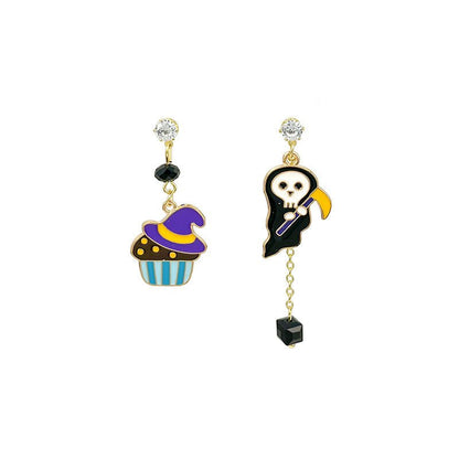 Color Matching Cartoon Trendy Cool Personality Wild Pumpkin Ghost Earrings-Jewearrings