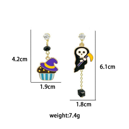 Color Matching Cartoon Trendy Cool Personality Wild Pumpkin Ghost Earrings-Jewearrings