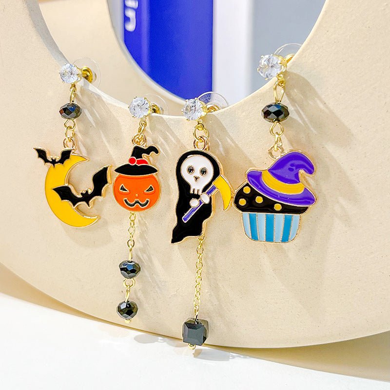 Color Matching Cartoon Trendy Cool Personality Wild Pumpkin Ghost Earrings-Jewearrings