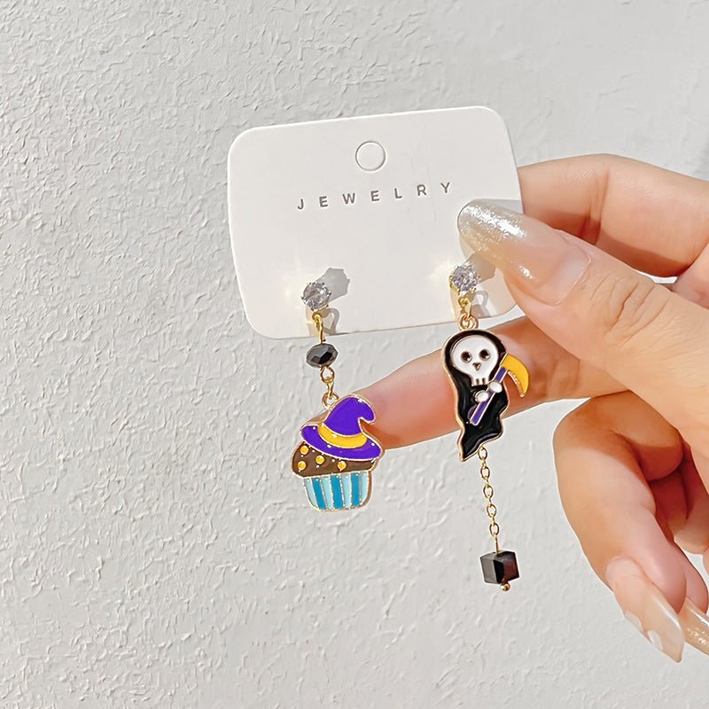 Color Matching Cartoon Trendy Cool Personality Wild Pumpkin Ghost Earrings-Jewearrings