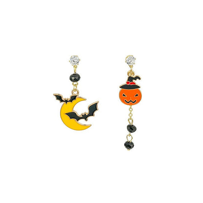 Color Matching Cartoon Trendy Cool Personality Wild Pumpkin Ghost Earrings-Jewearrings