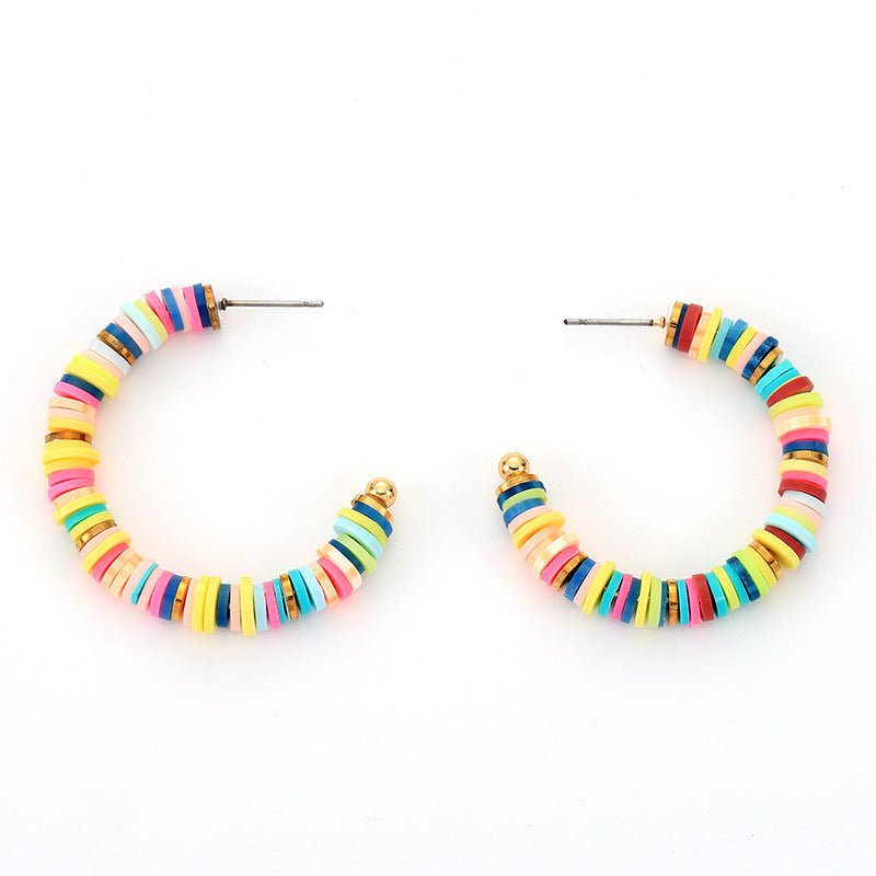 Colored Clay Hoop Earrings European And American Ins Style Hip Hop Exaggerated Earrings-Jewearrings