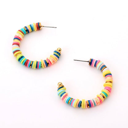 Colored Clay Hoop Earrings European And American Ins Style Hip Hop Exaggerated Earrings-Jewearrings