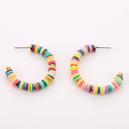 Colored Clay Hoop Earrings European And American Ins Style Hip Hop Exaggerated Earrings-Jewearrings