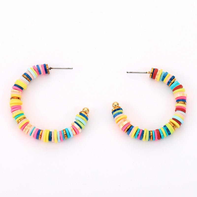 Colored Clay Hoop Earrings European And American Ins Style Hip Hop Exaggerated Earrings-Jewearrings