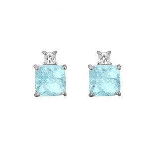 Colored Gems Blue Burst Geometric Square Zircon Earrings-Jewearrings