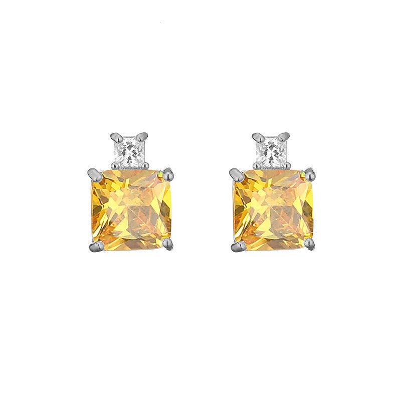 Colored Gems Blue Burst Geometric Square Zircon Earrings-Jewearrings