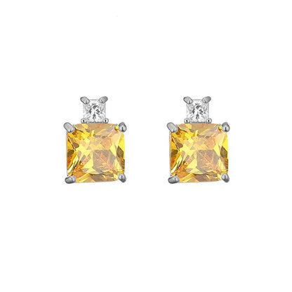 Colored Gems Blue Burst Geometric Square Zircon Earrings-Jewearrings