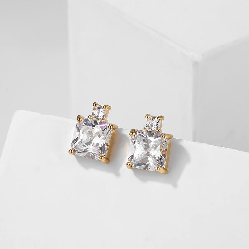 Colored Gems Blue Burst Geometric Square Zircon Earrings-Jewearrings