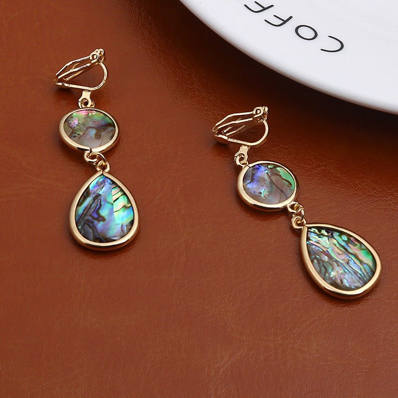 Colorful Abalone Shell Water Drop Earrings Non-piercing Ear Clip-Jewearrings