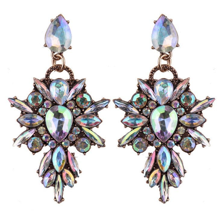 Colorful crystal geometric drop with diamonds exaggerated exquisite earrings accessories-Jewearrings