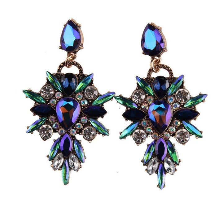 Colorful crystal geometric drop with diamonds exaggerated exquisite earrings accessories-Jewearrings