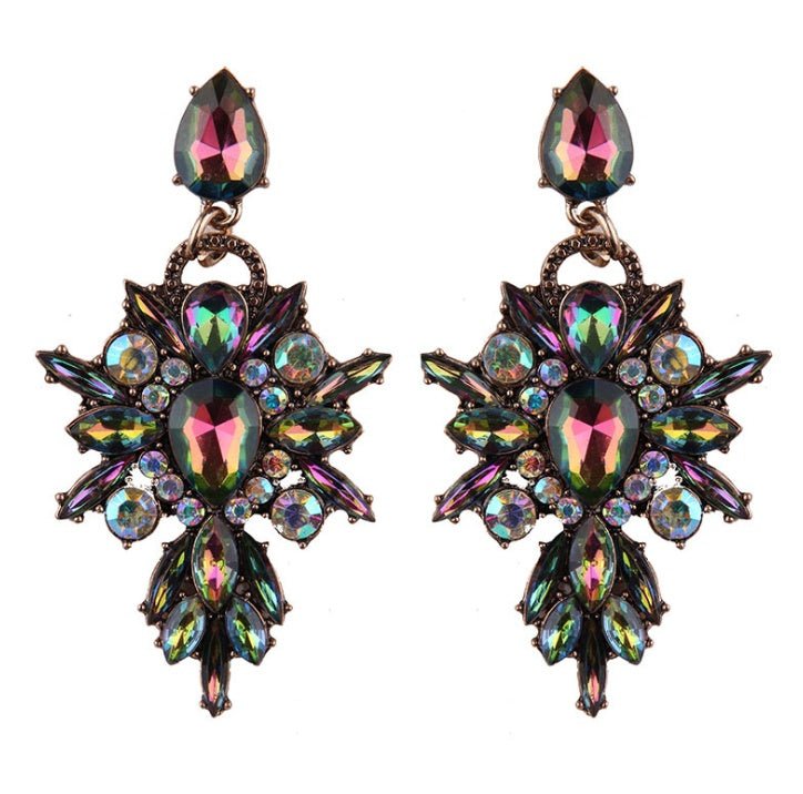 Colorful crystal geometric drop with diamonds exaggerated exquisite earrings accessories-Jewearrings