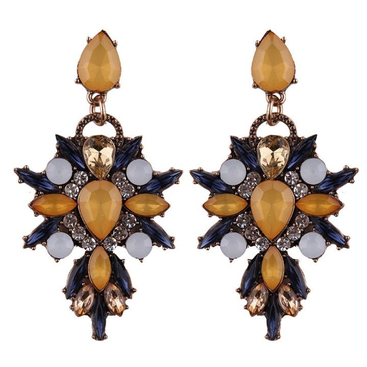 Colorful crystal geometric drop with diamonds exaggerated exquisite earrings accessories-Jewearrings